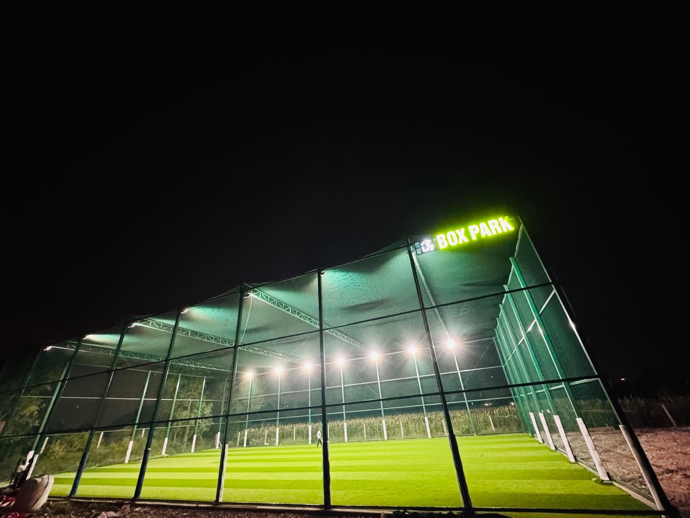 Floodlit turf pitch at BOXPARK