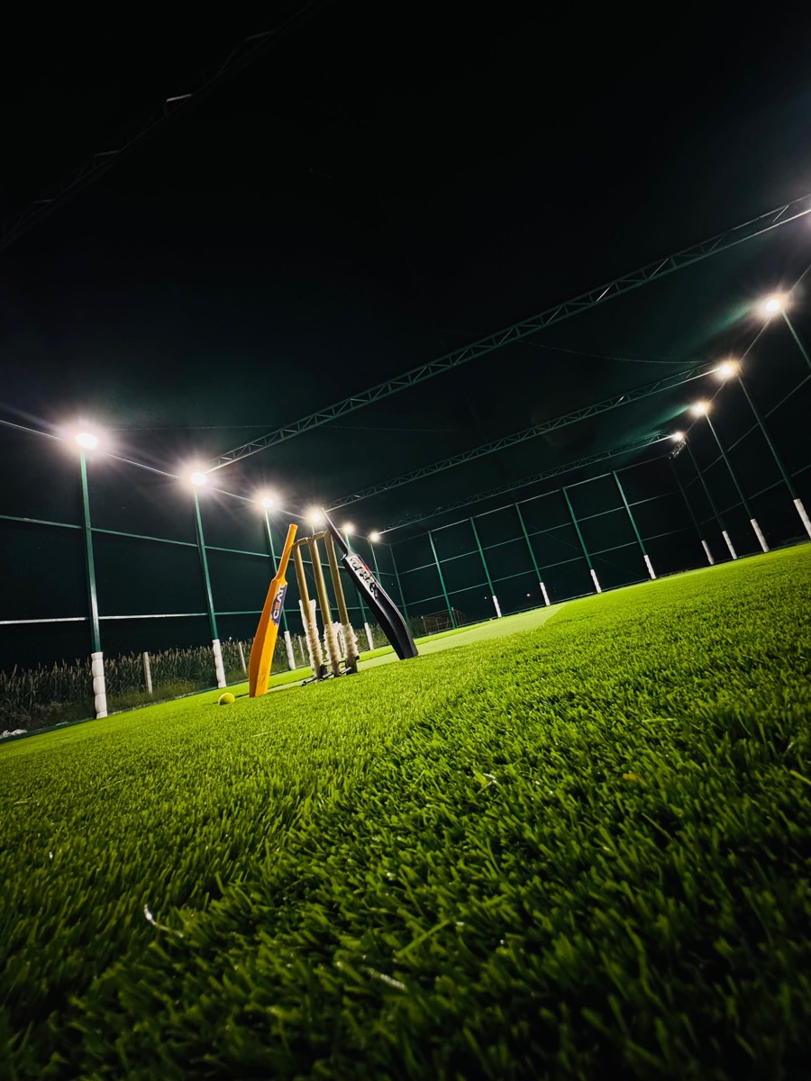 Low angle of the turf and stumps