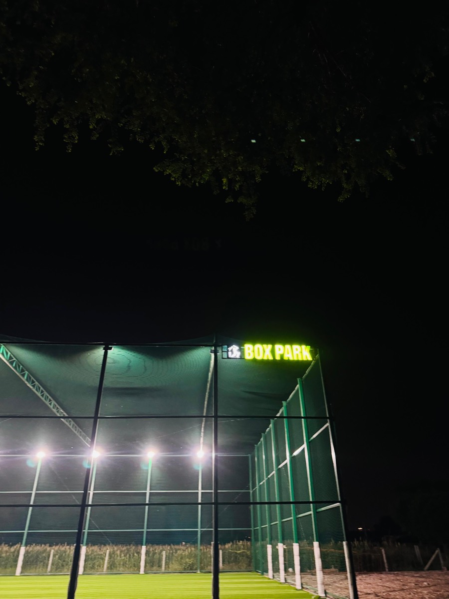 BOXPARK exterior at night